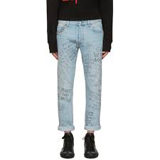 Gucci Denim Blue Studded Scribble Jeans For Men Lyst