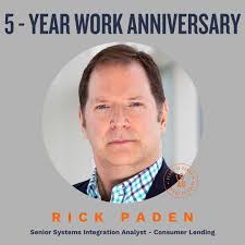 It is with great respect that we recognize Rick Paden, Senior Systems  Integration Analyst in our Consumer Lending department. His steadfast  dedication and exceptional work ethic have played a crucial role in