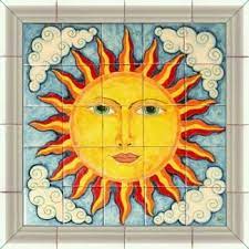 Bright Sun Ceramic Tile Mural Sun Mural Tile Murals Celestial Art