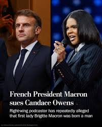 French President Emmanuel Macron and his wife filed a defamation lawsuit  Wednesday against Candace Owens over the far-right commentator's repeated  allegations that first lady Brigitte Macron was born a man. The lawsuit,