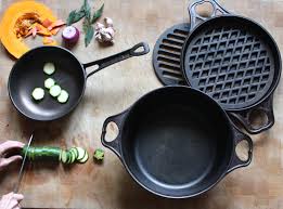 Solidteknics Cast Iron Collection Sauteuse Deepan Bigskillet With Large Pan Grill It And Small Pan Grill It Eco Friendly Cookware Cast Iron It Cast