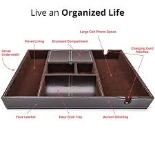 Masculine, yet polished, this men's glass top wooden dresser top valet jewelry box is a timely take on the classic men's dresser top valet. Duke Trays Nightstand Organizer Valet Tray For Men And Women Edc Tray Organizer Dresser Top Organizer Catchall Tray Dark Brown Faux Leather 6 Compartments Pricepulse