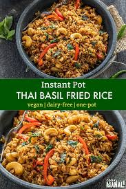 Vegan Thai Basil Fried Rice With Onion Peppers And Cashews And Made In The In Vegetarian Instant Pot Instant Pot Recipes Vegetarian Instant Pot Dinner Recipes