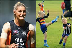Footballer tayla harris was stunned when a photo of her kicking a ball went viral in march 2019. Tayla Harris Comments Aflw Player S Response To Trolled Kick Photo