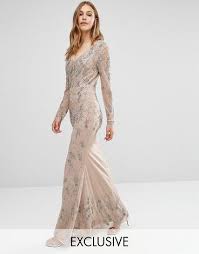 Maya Longsleeve Maxi Dress With Delicate Embellishment And Fishtail Long Sleeve Mesh Dress Long Sleeve Maxi Dress Embellished Maxi Dress