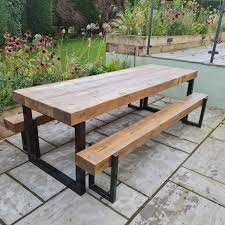 Metal and wood is a classic combo, and everybody loves a good dining set with benches to go along with it. Buy Reclaimed Outdoor Dining Table With Box Frame Hemming Wills