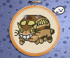 Catbus Cross Stitch Pattern My Neighbor Totoro Cat Cross Etsy Cat Cross Stitches Tiny Cross Stitch Cute Cross Stitch