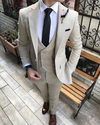 Terziademaltun Italyan Stil Slim Fit Ceket Yelek Pantolon Bej Takim Elbise T2982 Takim Elbise Elbise Erkek Giysileri