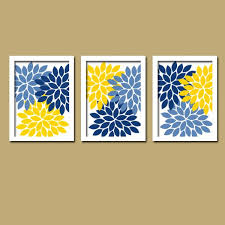 Turquoise Pink Navy Flower Burst Dahlia Artwork Set By Trmdesign 25 00 Yellow Wall Art Navy Blue Wall Art Navy Blue Walls