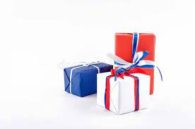 Red Blue And White Gift Boxes With Ribbons On A White Background Red Blue And Aff Gift Boxes Whit White Gift Boxes White Background Backgrounds Red
