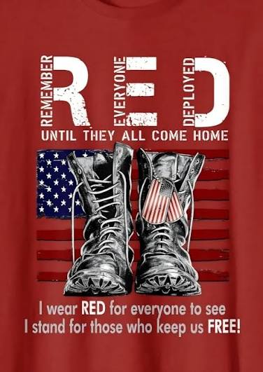 Wearing red on Fridays to support deployed military personnel