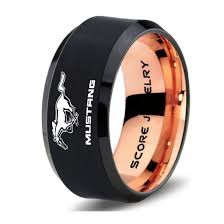 Black Tungsten Ring With Beveled Edge Polished Finish 10mm Tungsten Wedding Band Mustang Ring Ford Mustang Ring Ford Ring In 2020 Tungsten Wedding Bands