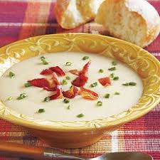 Potato Bacon Soup Recipe Cooks Com Creamy Potato Soup Potato Bacon Soup Baked Potato Soup Recipe