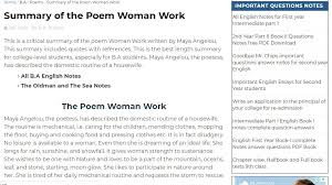 Summary Of The Poem Woman Work By Maya Angelou Poems Summary Quotes