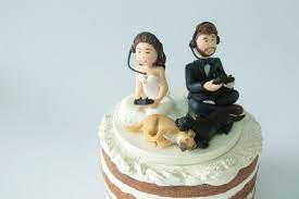 Small Wedding Cake Topper Or Centerpiece Gamer Couple Gamer Family Pet Lovers 2 Dogs And A Ca Small Wedding Cakes Wedding Cake Toppers Gamer Wedding