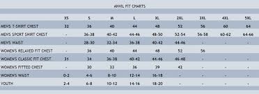 Anvil Size Chart Stitch Logo Uniforms