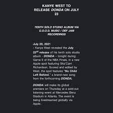 Features from playboi carti, pusha t and roddy ricch were previously teased. Pigeons Planes On Twitter Kanye West S Tenth Studio Album Donda Is Set To Release On Friday