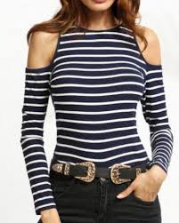 Black And White Striped Tops Womens Navy And White Striped T Shirt For Women Cold Shoulder Tops Navy Striped Shirt Ladies Cold Shoulder Tops T Shirts For Women