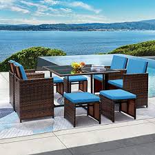 Maybe you would like to learn more about one of these? Buy Gunji 9 Pieces Patio Dining Sets Outdoor Table And Chairs Patio Dining Table Set With Space Saving Rattan Chairs Patio Furniture Sets Cushioned Seating And Back Blue Online In Turkey B08dcgwnf9