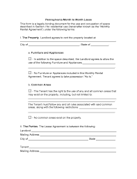That way, you're protected if something goes wrong. Pennsylvania Month To Month Lease Agreement Free Download