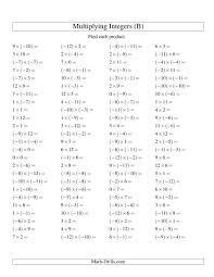 The Multiplying Integers Mixed Signs Range 12 To 12 B Math Worksheet From The Integers Workshe Multiplication Of Integers Integers Multiplying Integers
