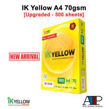 Ik yellow product by ik yellow product type copier paper product industry office and professional printing product application printing paper our fiber technology and manufacturing innovation allow us to produce every exceptional product for every need, from bleached hardwood paper pulp to a full. Ik Yellow A4 Copier Paper 70gsm 500 Sheets New Arrival Shopee Malaysia