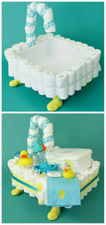 How To Make A Diaper Cake For Baby Shower How To Make A Bathtub Diaper Cake Diaper Cake Instructions Diaper Cakes Girl Baby Shower Diaper Cake