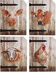 Nikky Home Rustic Wooden Farm Animal Wall Art Prints Set Of 4 Pig Cow Goat Hen Animal Wall Art Prints Animal Wall Art Cow Decor