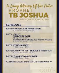 The church, which disclosed this at a … Tb Joshua S Funeral Details Released By Synagogue Church Photo Leadership For Youth