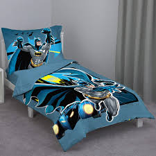 Quilted bedspread, fitted bottom sheet, flat top sheet and standard size pillowcase. Amazon Com Batman Blue Yellow Grey 4piece Toddler Bed Set Comforter Flat Top Sheet Fitted Bottom Sheet Reversible Pillowcase Blue Yellow Black Baby