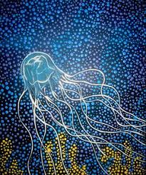 Aboriginal Painting Beautiful Colours On Canvas Fast Post Box Jellyfish Art Aborigene Art Australie