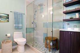 Beige And Blue Bathroom Bathroom Contemporary With Dark Wood Cabinets Shower Bench Shower Bench Contemporary Bathrooms Bathroom Inspiration Bathroom