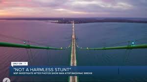 The mackinac bridge is five miles long and crosses the straits of mackinac, connecting the upper and lower peninsulas of michigan. Michigan State Police Investigating Illegal Climbing Incident At Mackinac Bridge Youtube