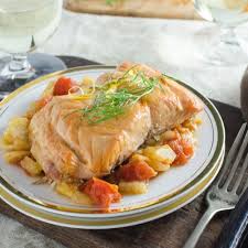Plank Grilled Salmon With Tomato Fennel Ragout Recipe Healthy Grilled Fish Recipes Paleo Seafood Recipes Roasted Salmon