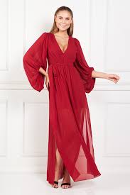 Women's cap sleeve asymmetrical neck dress. Rent Boutique Red Pleated Crepe Gown