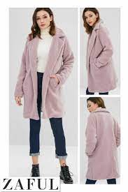 Zaful Faux Shearling Fur Winter Coat Wisteria Purple In 2021 Winter Coat Winter Fur Coats Casual Winter Outfits
