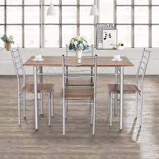 5 Pieces Dining Table Set 1 Wooden Dining Table With 4 Dining Chairs Metal Healthcare Beauty Set In 2020 Metal Dining Chairs Dining Room Sets Dining Furniture Sets