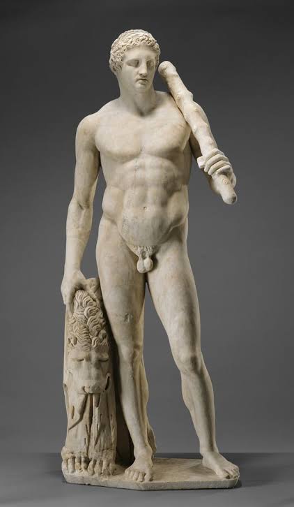 A Roman statue of Hercules holding his club and the skin of the ...