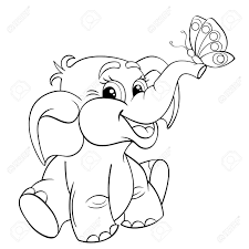 There are two types of elephants one is african elephant and second is asian elephant. Funny Cartoon Baby Elephant With Butterfly Black And White Vector Illustration For Coloring Book Royalty Free Cliparts Vectors And Stock Illustration Image 50024669