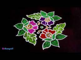 Simple Daily Flower Rangoli 5x3 Dots Rose Kolam Easy Rose Rangoli With 5 Dots Srirangoli Youtube Flower Rangoli Simple Rose Simple Rangoli
