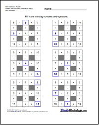 Math Puzzle Worksheets That Require Students To Fill In Missing Values From Small To Large Num Free Printable Math Worksheets Easy Math Worksheets Grid Puzzles
