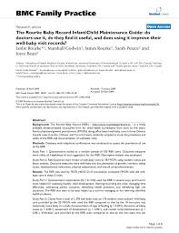 One news 6 viewer asked: Pdf The Rourke Baby Record Infant Child Maintenance Guide Do Doctors Use It Do They Find It Useful And Does Using It Improve Their Well Baby Visit Records
