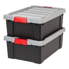 Black And Yellow Totes Home Depot Iris 10 Gal Store It All Storage Bin In Black 2 Pack 586520 Plastic Storage Bins Plastic Storage Totes