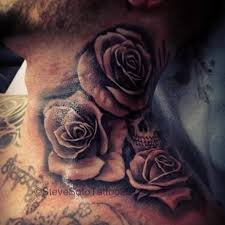 Realistic Flower Skull Neck Tattoo By Steve Soto Rose Neck Tattoo Flower Neck Tattoo Neck Tattoo For Guys