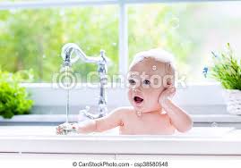 It used to be quite common for people to bathe their babies directly in a sink. Little Baby Taking Bath Baby Taking Bath In Kitchen Sink Child Playing With Foam And Soap Bubbles In Sunny Bathroom With Canstock