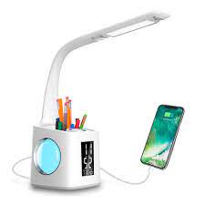An excellent study table lamp/ desk lamp can save you from eye strain and headaches while reading/writing/working at nighttime. Wanjiaone Study Led Desk Lamp With Usb Charging Port Screen Calendar Color Night Light Kids Dimmable Led Table Lamp With Pen Holder Clock Desk Reading Light For Students 10w
