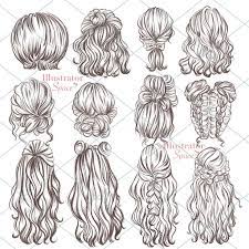 Hairstyles Clipart Hair Set Digital Download Custom Hairstyles Etsy Hair Clipart Girl Hair Drawing Hair Sketch