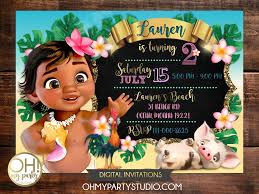 Baby Moana Birthday Party Invitation With Photo Oh My Party Studio