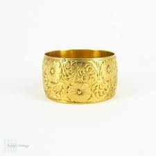 Wide 22 Carat Gold Engraved Floral Wedding Ring Vintage Heavy Etsy