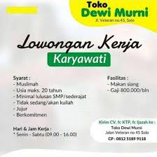 Cari info loker solo terbaru ? Karyawati Toko Solo Atmago